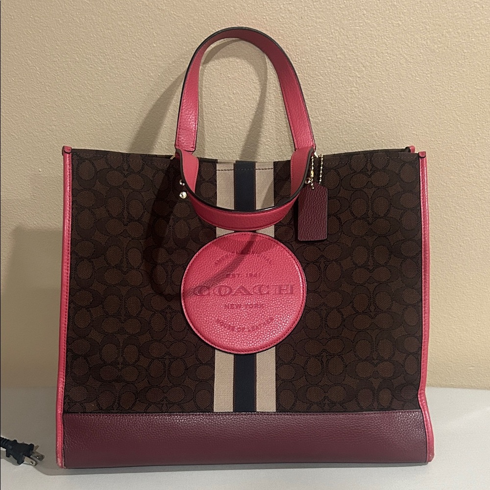 Coach Brown and Pink Stripe Tote